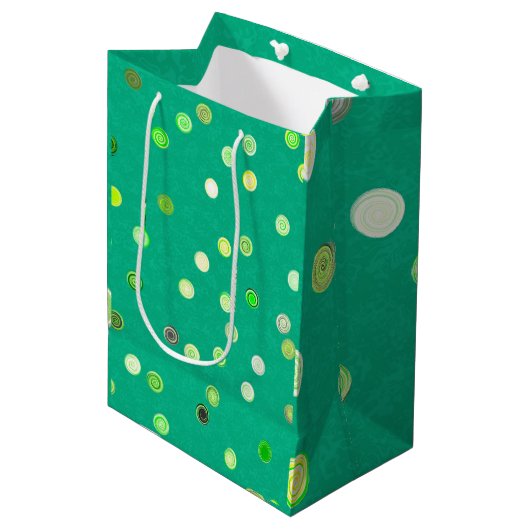 Twisty Polka Dot Spirals Green Gift Bag Medium Cadeauzakje (Voorkant Gekanteld)