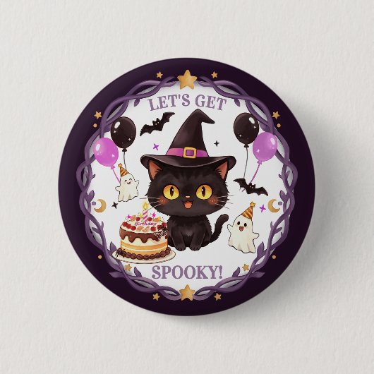 Twitchende Cute Heks Zwarte Kat Tovenaar Fantasy F Ronde Button 5,7 Cm (Voorkant)