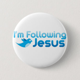 Twitter me Ik volg Jezus Christus Ronde Button 5,7 Cm