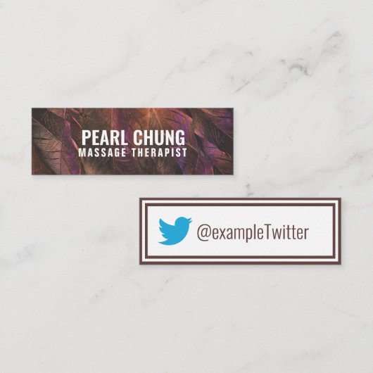 Twitter, speciaal gepersonaliseerd "bruine veren" mini visitekaartje (Voorkant / Achterkant)