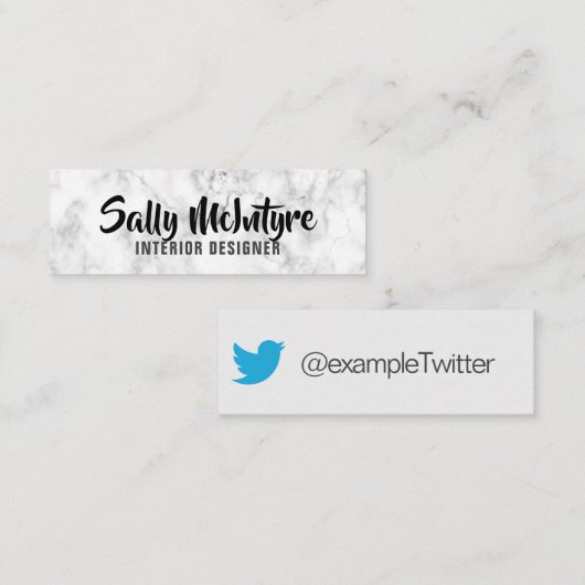 Twitter, speciaal gepersonaliseerd "witte marmer" mini visitekaartje (Voorkant / Achterkant)