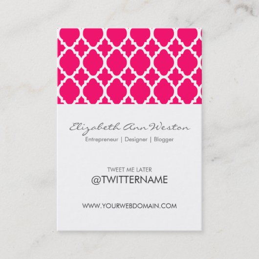 Twitter Visitekaartjes Hot Pink Moroccan Tile (Voorkant)