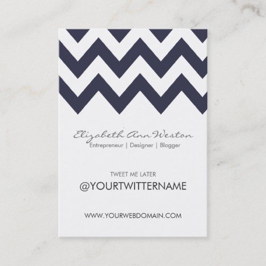 Twitter-Visitekaartjes in Navy Chevron - Portret Visitekaartje (Voorkant)