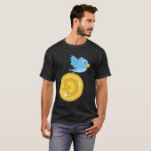 Twitter Vogel Vliegen Met Doge Coin Grappig T-shirt (Voorkant volledig)