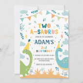 two-a-saurus 2e verjaardag Groene & Blauwe Dinosau Kaart (Voorkant)