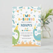 two-a-saurus 2e verjaardag Groene & Blauwe Dinosau Kaart (Staand voorkant)