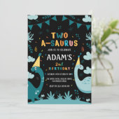 two-a-saurus 2e verjaardag Groene Dinosaurus Kaart (Staand voorkant)