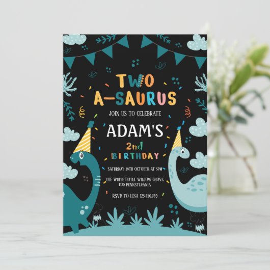 two-a-saurus 2e verjaardag Groene Dinosaurus Kaart (Staand voorkant)