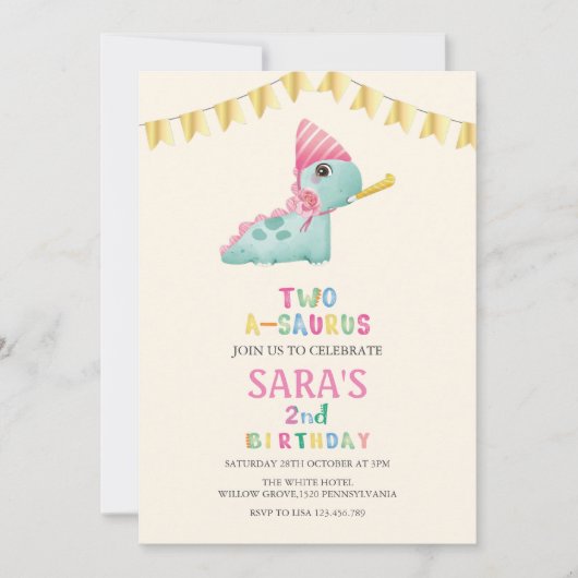two-a-saurus 2e Verjaardag Schattigee Dinosaurus Kaart (Voorkant)