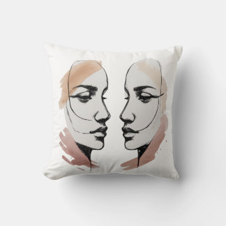 Two Abstract Faces One Line Pillow – Connection Th Kussen