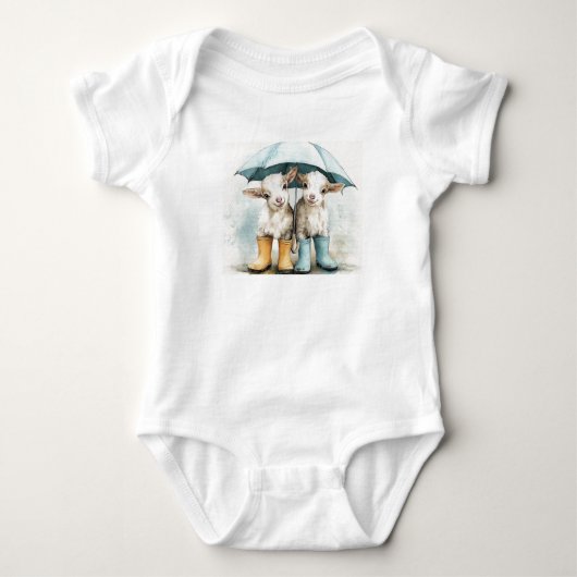 Two Adorable Baby Goats on a Rainy Day Romper (Voorkant)