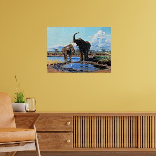 Two African Elephants at Watering Hole Poster (Woonkamer 2)