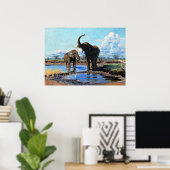 Two African Elephants at Watering Hole Poster (Thuiskantoor)