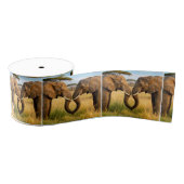 Two African Elephants In Savannah Grass Grosgrain Lint (Spoel)