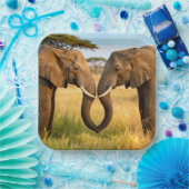 Two African Elephants In Savannah Grass Papieren Bordje (Feest)