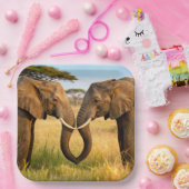 Two African Elephants In Savannah Grass Papieren Bordje (Feest)