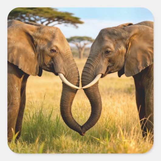 Two African Elephants In Savannah Grass Vierkante Sticker (Voorkant)