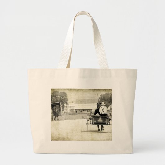 Two Amish Buggies Sepia Rural Road Grote Tote Bag (Voorkant)
