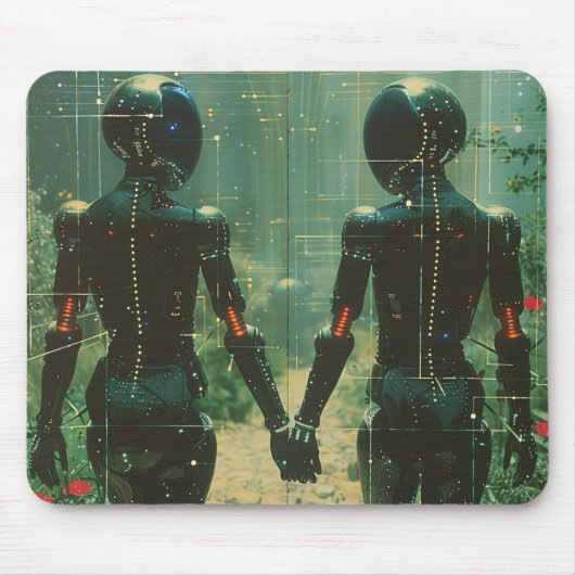 Two Androids Hand-in- Hand Mousepad Muismat (Voorkant)