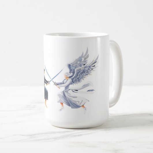 Two Angel with large sword with open wings Koffiemok (Voorkant rechts)