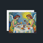 Two Angels Share a Meal Briefkaart<br><div class="desc">Two angels sitting at a table enjoying a meal fantasy AI generated art</div>