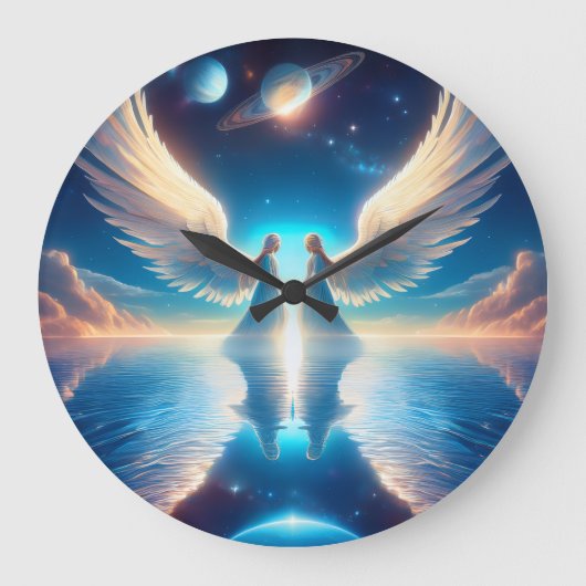 Two Angels with Large Wings Facing Each Other on a Grote Klok (Voorkant)