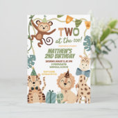 TWO at the zoo boy birthday invitation Kaart (Staand voorkant)