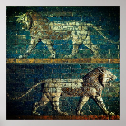 TWO BABYLONIAN LIONS Antique Assyrian Art  Poster (Voorkant)