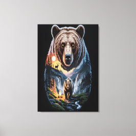 Two bears in the forest dark 2 canvas afdruk