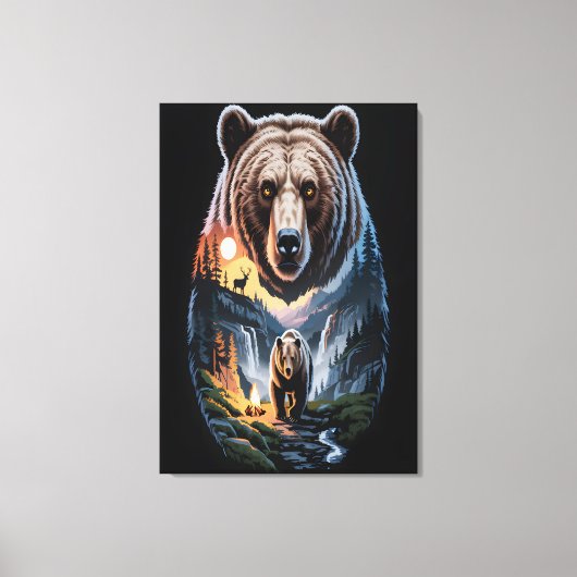 Two bears in the forest dark 2 canvas afdruk (Voorkant)