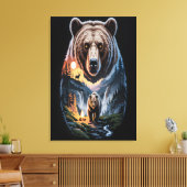 Two bears in the forest dark 2 canvas afdruk (Insitu (Woonkamer))