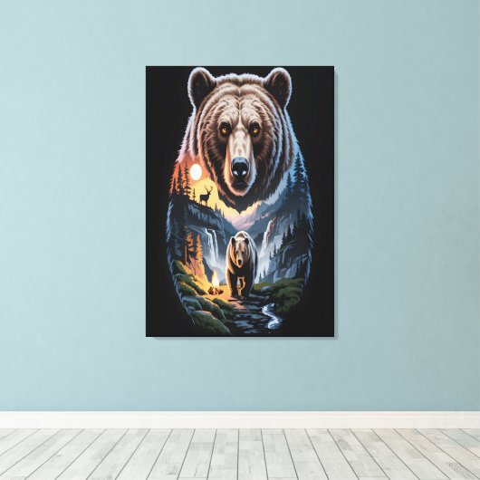 Two bears in the forest dark 2 canvas afdruk (Insitu (Houten vloer))