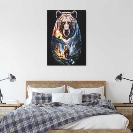 Two bears in the forest dark 2 canvas afdruk (Insitu (Slaapkamer))
