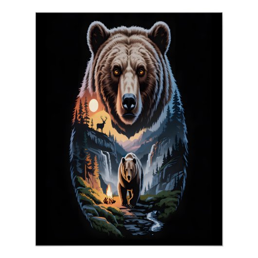 Two bears in the forest dark 2 perfect poster (Voorkant)