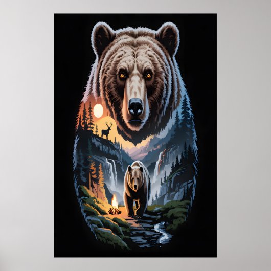 Two bears in the forest dark 2 poster (Voorkant)