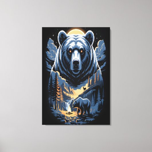 Two bears in the forest dark 3 canvas afdruk (Voorkant)