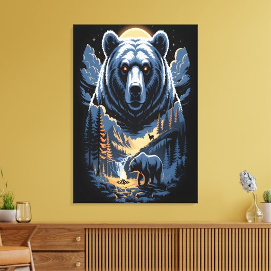 Two bears in the forest dark 3 canvas afdruk (Insitu (Woonkamer))