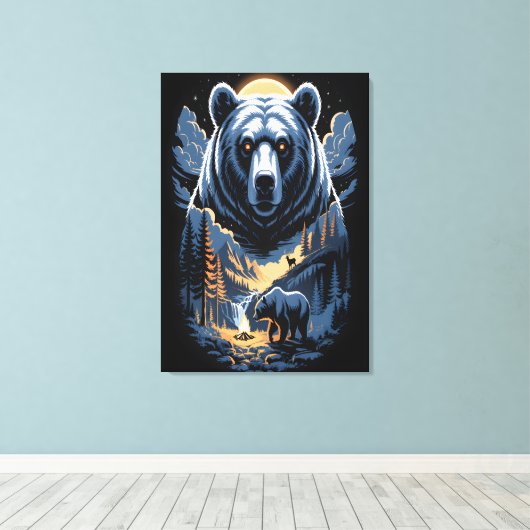 Two bears in the forest dark 3 canvas afdruk (Insitu (Houten vloer))