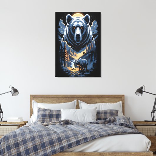 Two bears in the forest dark 3 canvas afdruk (Insitu (Slaapkamer))
