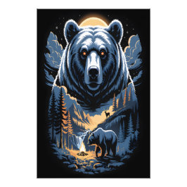 Two bears in the forest dark 3 foto afdruk