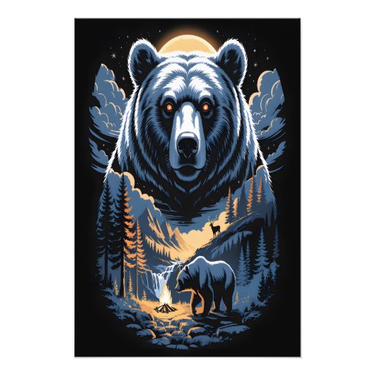 Two bears in the forest dark 3 foto afdruk (Voorkant)