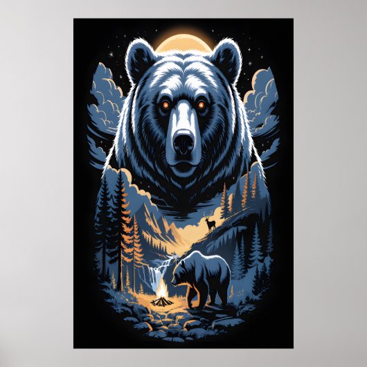 Two bears in the forest dark 3 poster (Voorkant)