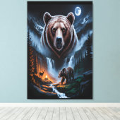 Two bears in the forest dark 4 canvas afdruk (Insitu (Houten vloer))
