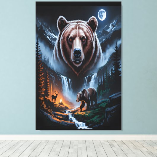 Two bears in the forest dark 4 canvas afdruk (Insitu (Houten vloer))