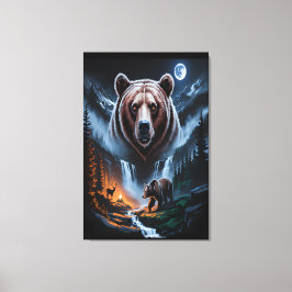 Two bears in the forest dark 4 canvas afdruk