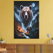 Two bears in the forest dark 4 canvas afdruk (Insitu (Woonkamer))