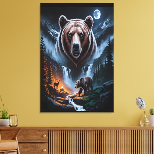 Two bears in the forest dark 4 canvas afdruk (Insitu (Woonkamer))