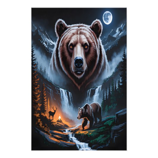 Two bears in the forest dark 4 foto afdruk (Voorkant)