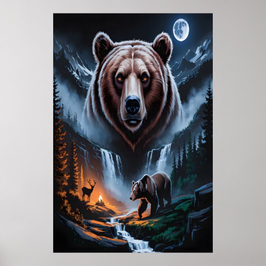 Two bears in the forest dark 4 poster (Voorkant)