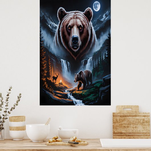 Two bears in the forest dark 4 poster (Keuken)